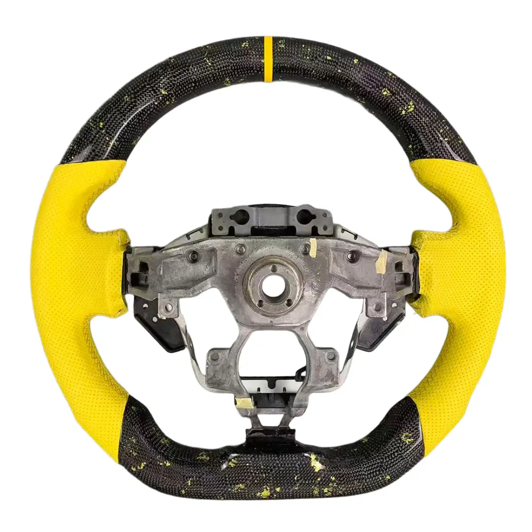 Nissan 370Z Carbon Fiber Steering Wheel w Yellow Flakes – Back Angle Nissan 370Z Carbon Fiber Steering Wheel w Yellow Flakes – Back Angle
