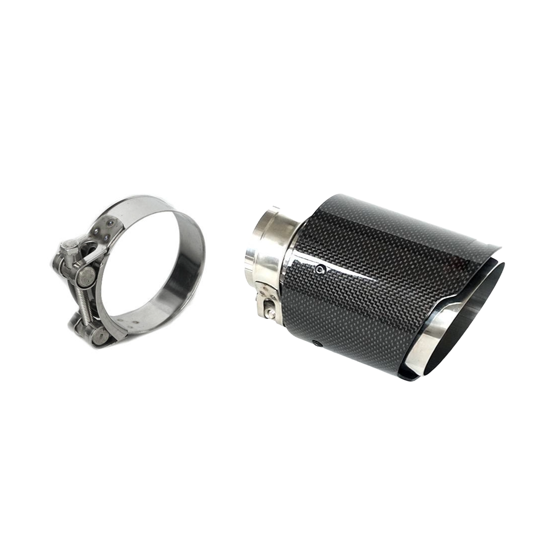 Universal Carbon Fiber Exhaust Tips – 3rd Angle with Clamps Universal Carbon Fiber Exhaust Tips – 3rd Angle with Clamps